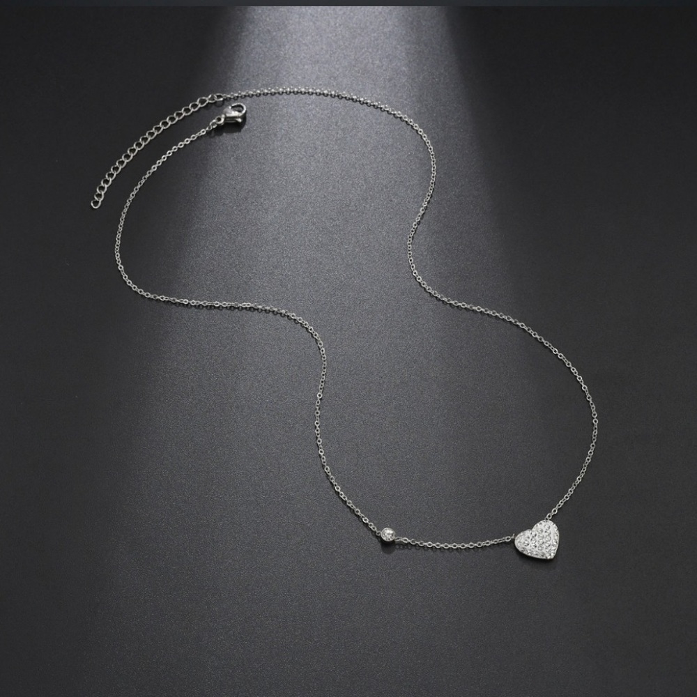 • Alexis • Dainty Rhinestone Heart Necklace - Picture 2 of 4